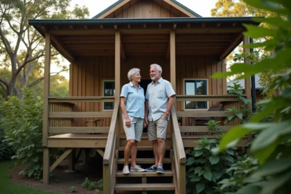 Couple australien souriant sur la veranda en été