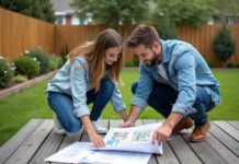 Budget jardin : estimer les coûts pour l’aménagement paysager Jeune couple en extérieur examine des plans de jardin