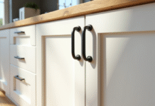 Cuisine moderne avec portes de placard blanches et contraste avant apres