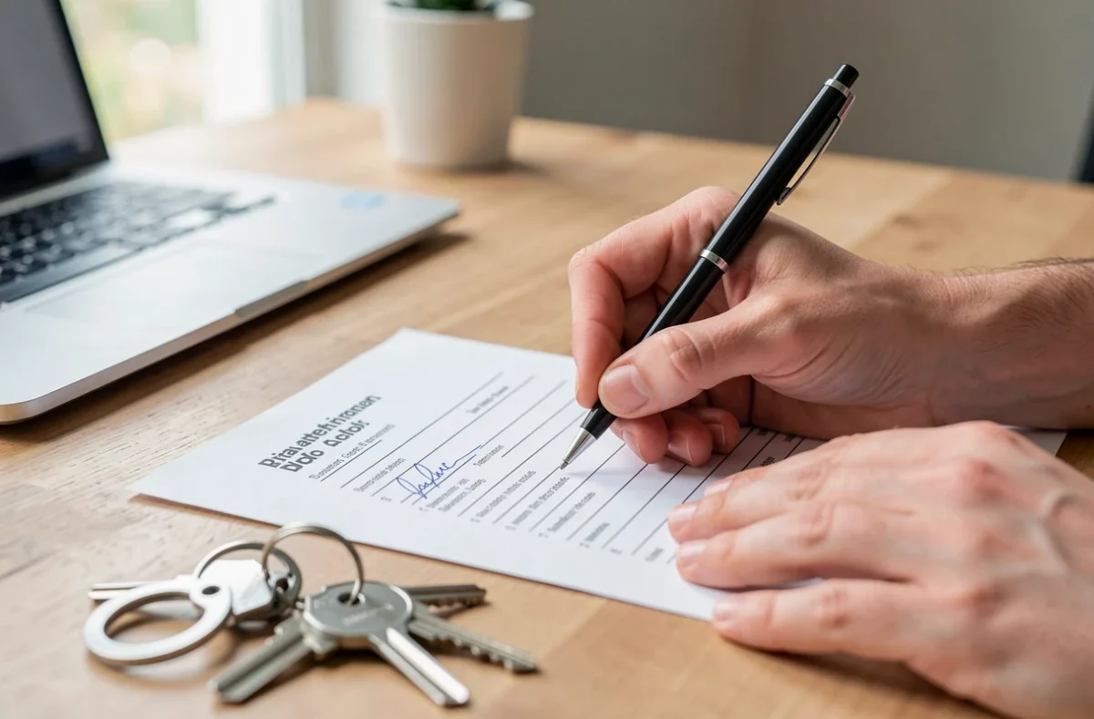 Dépôt d'un dossier de demande de logement social sur un bureau