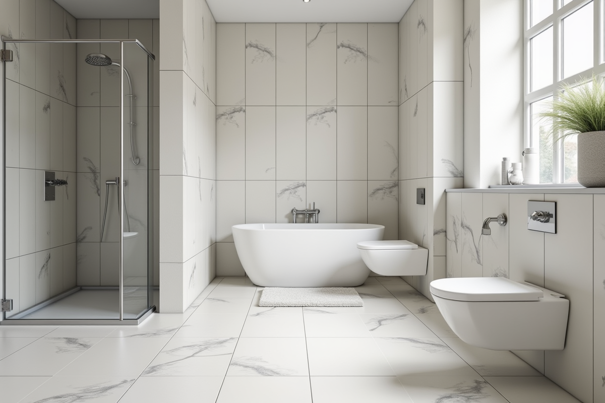 Détails du carrelage pvc dans une salle de bain moderne