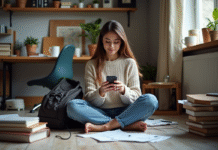 Femme assise sur le sol dans un bureau chaotique