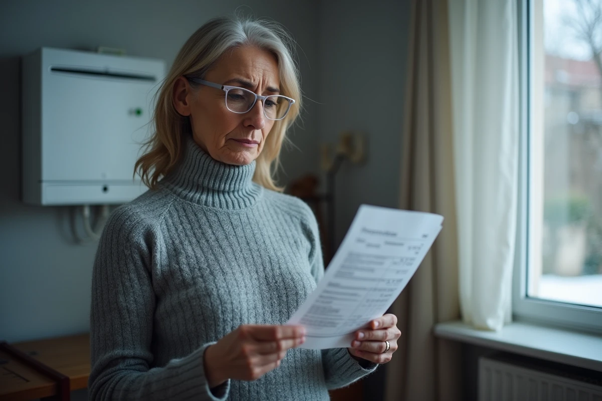 Femme inquiète examinant une facture d'électricité élevée due à un accumulateur thermique mal isolé