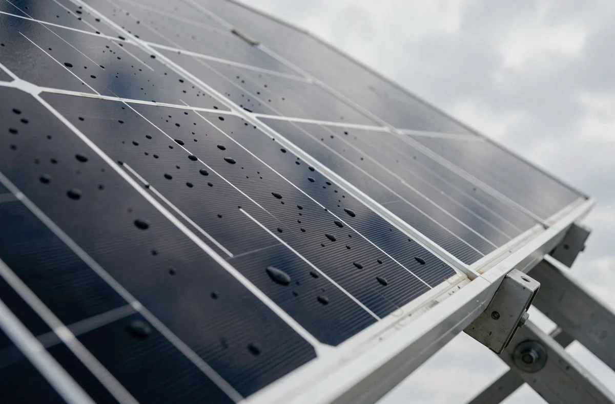 Gros plan sur la surface texturée d'un panneau solaire monocristallin Sillia avec cellules photovoltaïques et cadre aluminium
