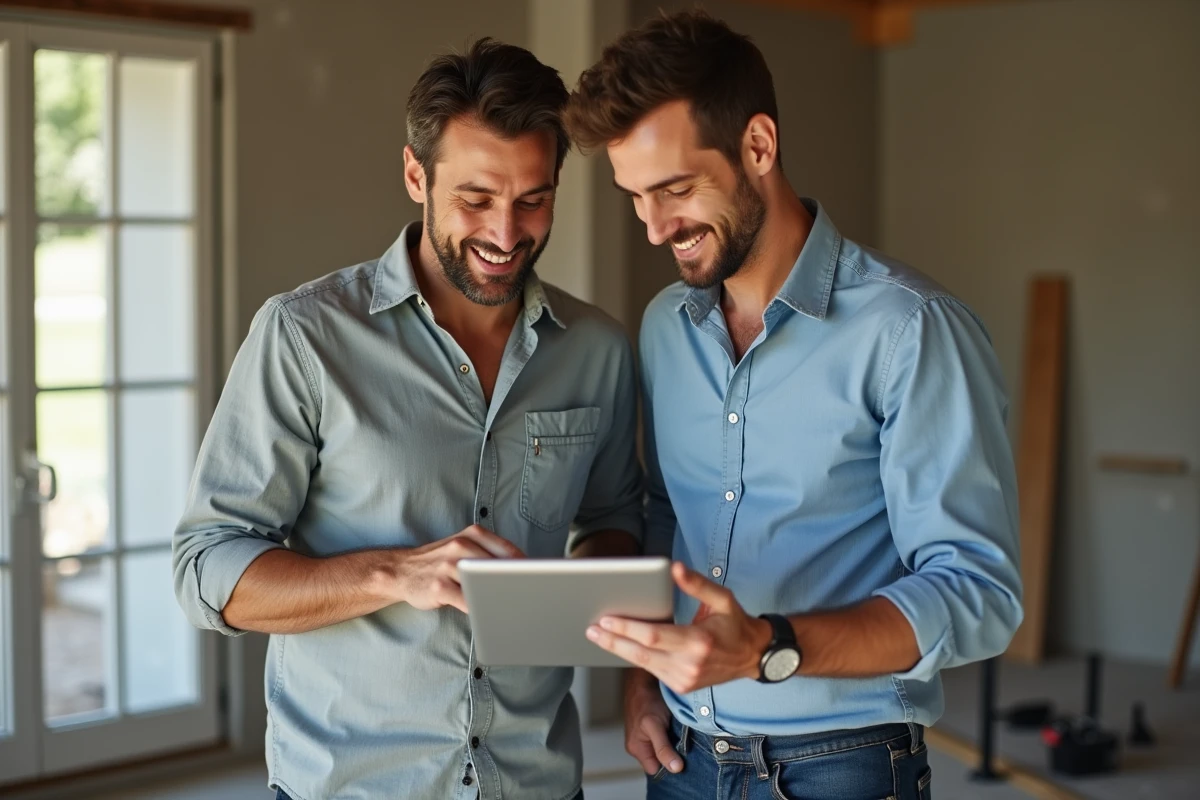 Homme souriant discutant coûts de rénovation avec un entrepreneur