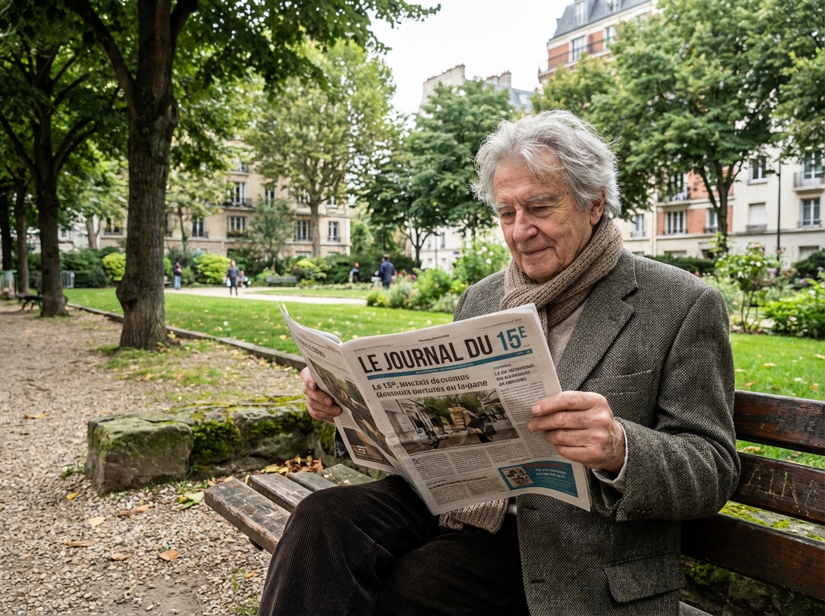 Homme âgé lisant dans un parc paisible de Paris