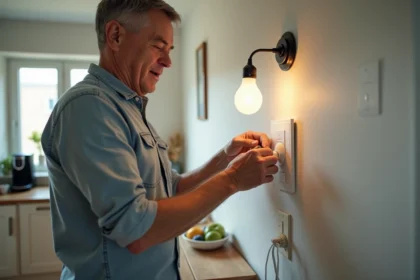 Homme installant une ampoule dans un interrupteur moderne