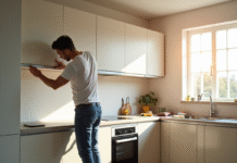 Installation de cuisine moderne dans une maison lumineuse