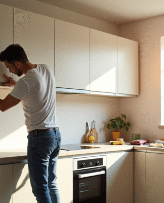 Installation de cuisine moderne dans une maison lumineuse