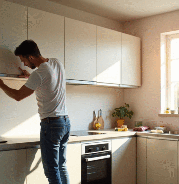 Installation de cuisine moderne dans une maison lumineuse
