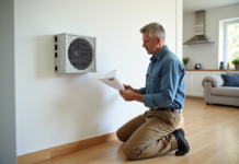 Récupérateur de chaleur : conseils pour son emplacement idéal Homme lisant manuel d'installation d'un ventilateur dans un salon lumineux