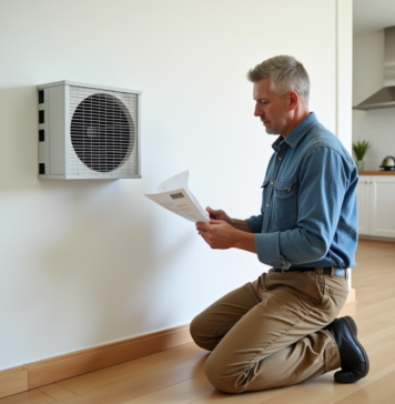Récupérateur de chaleur : conseils pour son emplacement idéal Homme lisant manuel d'installation d'un ventilateur dans un salon lumineux