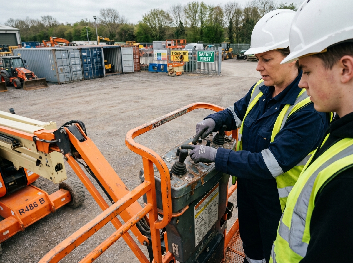 Instructrice femme montrant le panneau de contrôle à un stagiaire