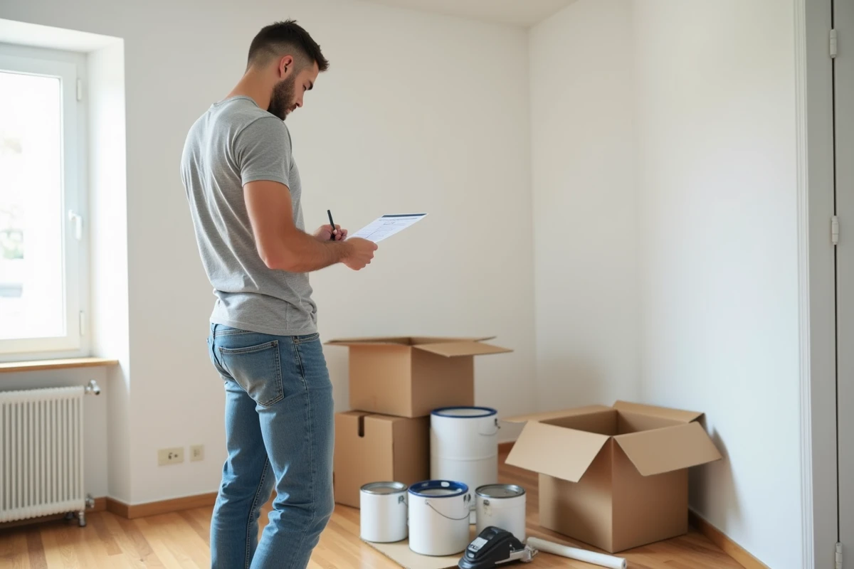 Jeune homme vérifiant une liste de tâches de renovation