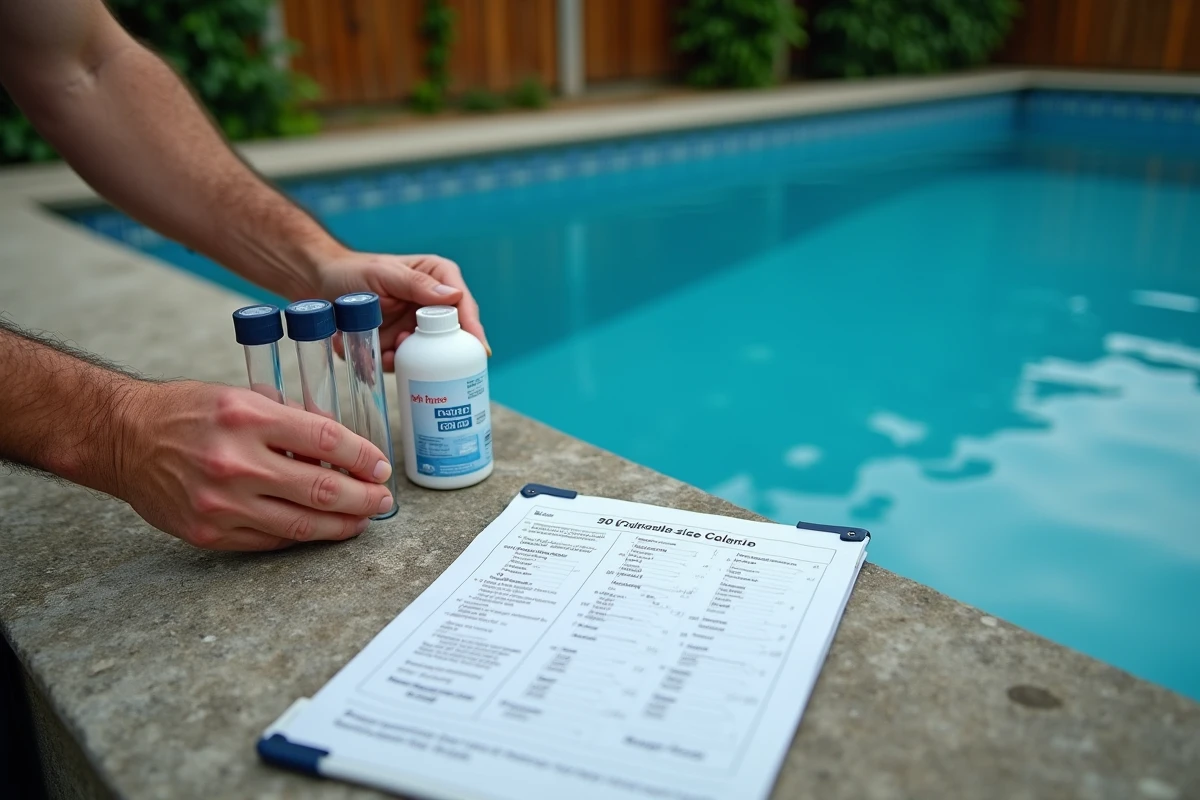 Kit de test et dosage de javel granulaire pour l'entretien d'une piscine de 50 m3