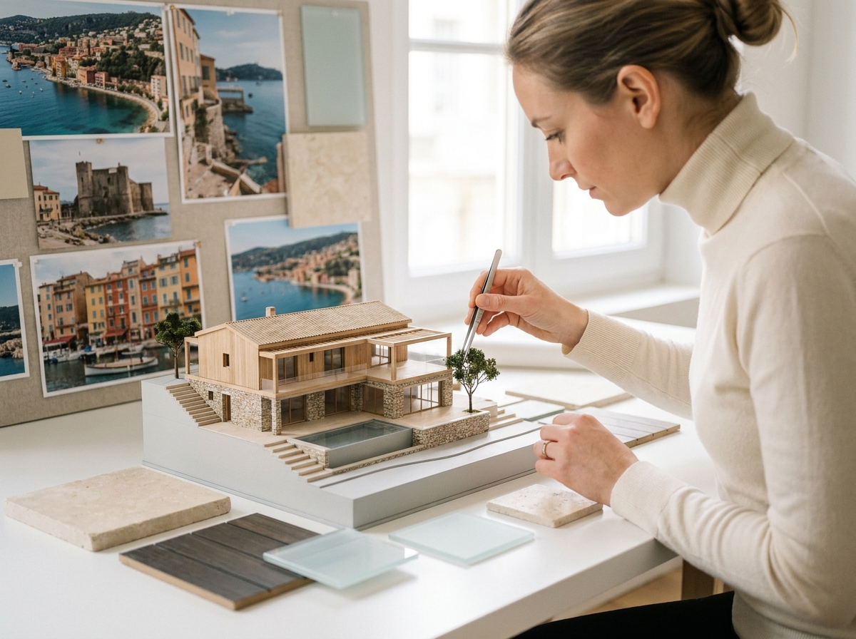 Maquette architecturale d'une villa contemporaine élaborée par un bureau d'études pour un projet à Villefranche-sur-Mer