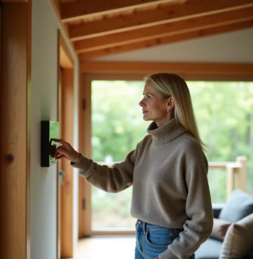 Maison bioclimatique : quel chauffage choisir pour une efficacité optimale ? Femme ajustant un thermostat dans une maison écologique